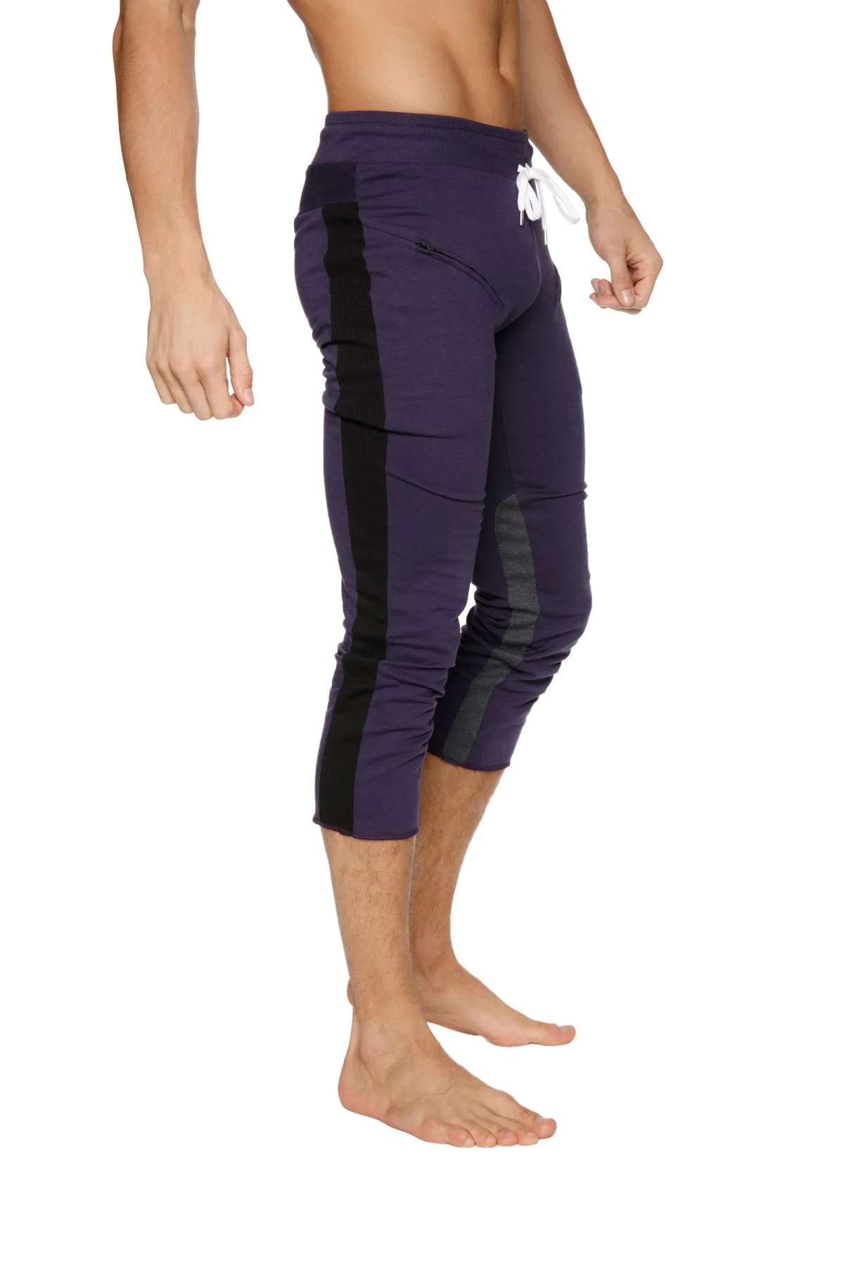 4/5 Zipper Pocket Capri Yoga Pants (Eggplant w/Black & Charcoal)