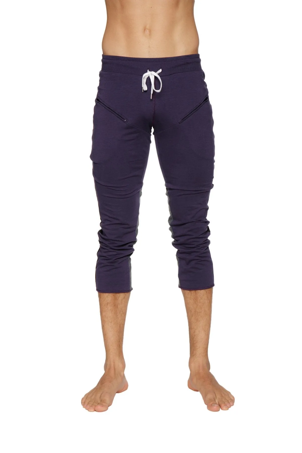 4/5 Zipper Pocket Capri Yoga Pants (Eggplant w/Black & Charcoal)