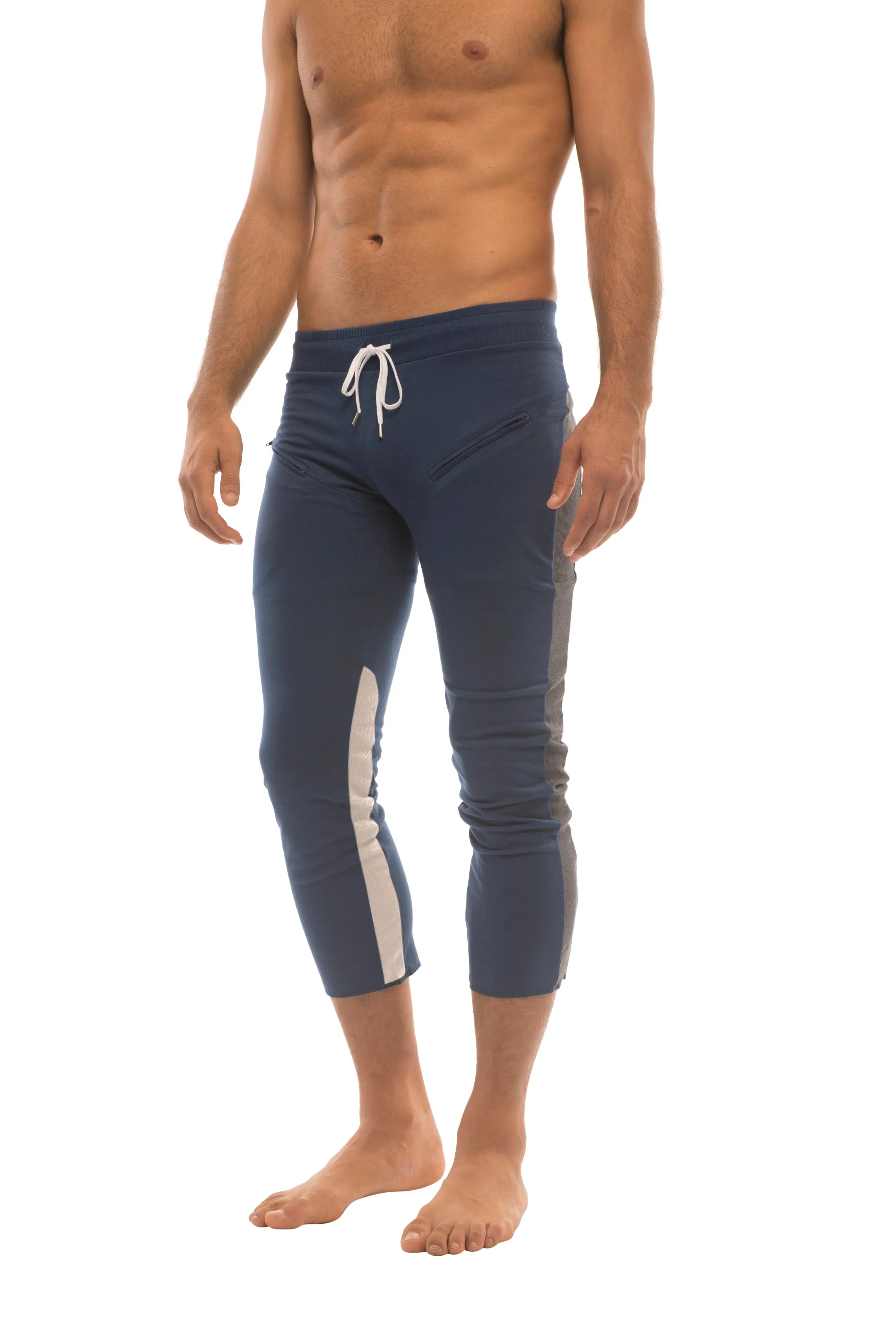 4/5 Zipper Pocket Capri Yoga Pants (Royal w/Charcoal & GREY)