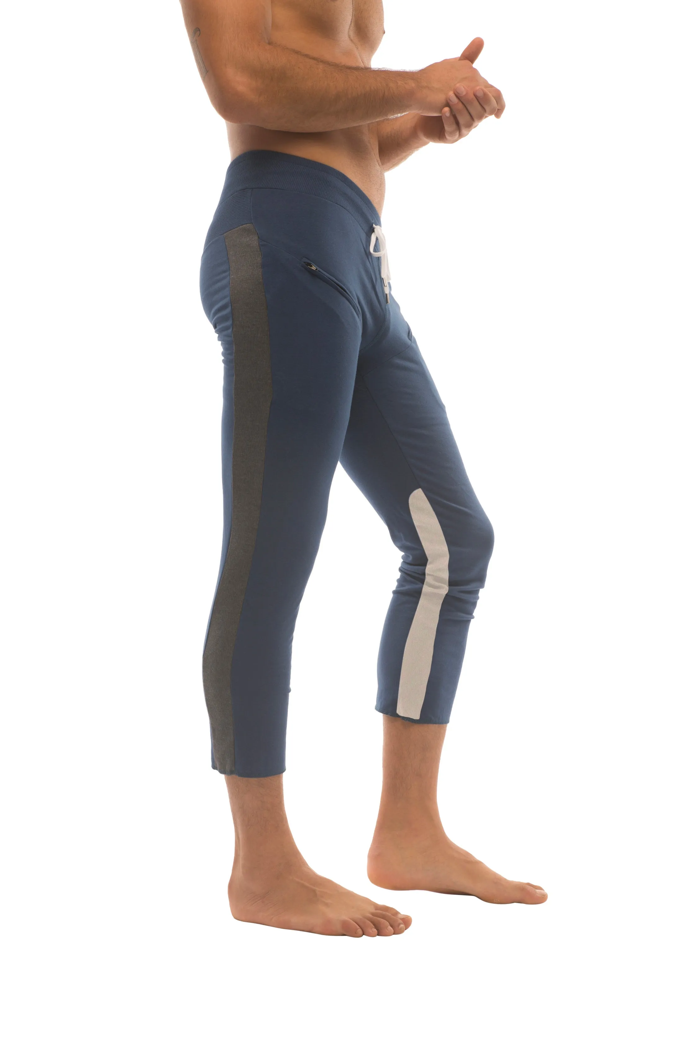 4/5 Zipper Pocket Capri Yoga Pants (Royal w/Charcoal & GREY)