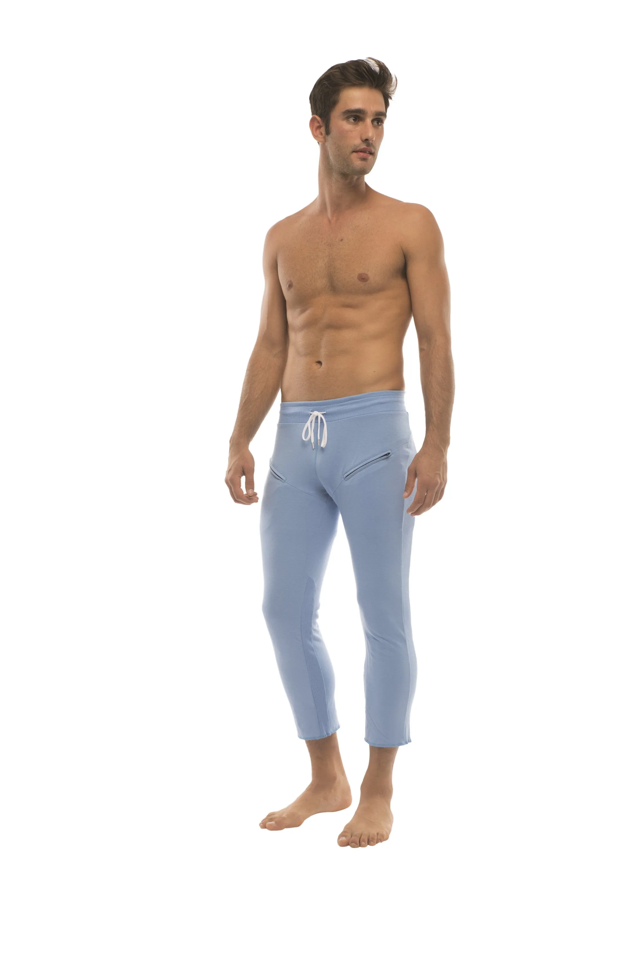 4/5 Zipper Pocket Capri Yoga Pants (Solid ICE Blue)