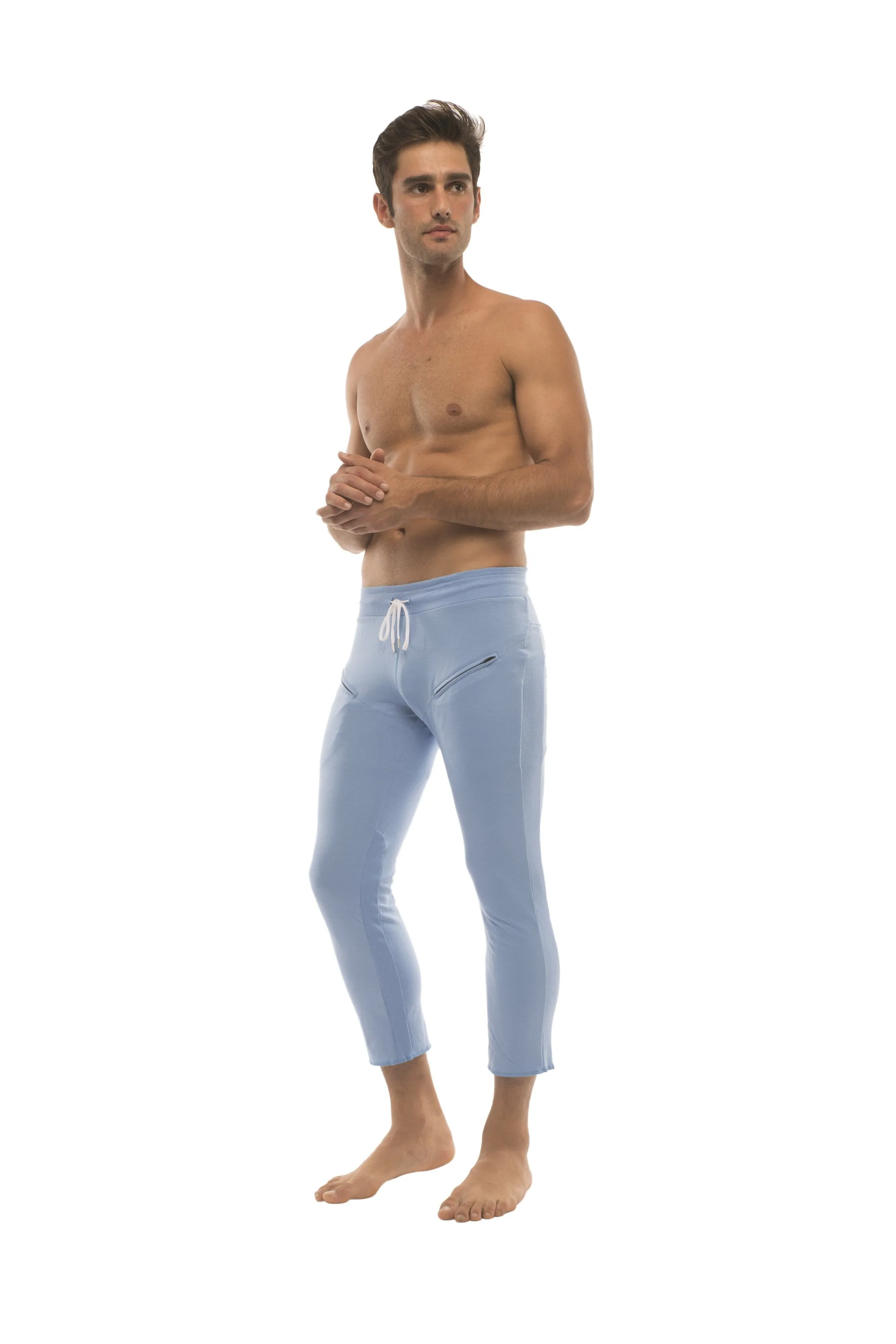 4/5 Zipper Pocket Capri Yoga Pants (Solid ICE Blue)