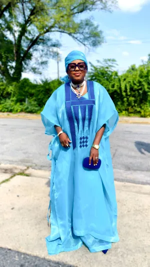 Aquafina Agbada Luxury Embroidery Boubou kaftan dress (Teal)