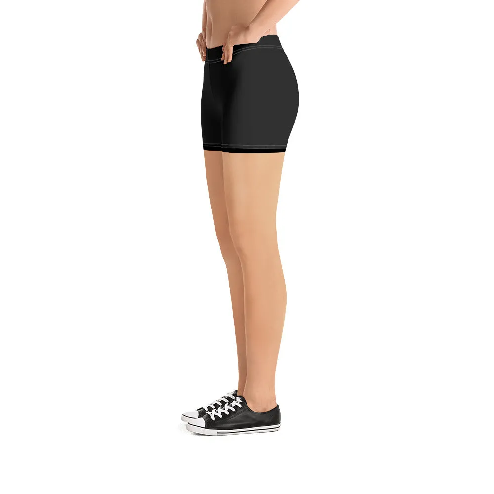 Black Designer Shorts For Women, Solid Color Black Elastic Gym Tight Pants-Made in USA/EU/MX