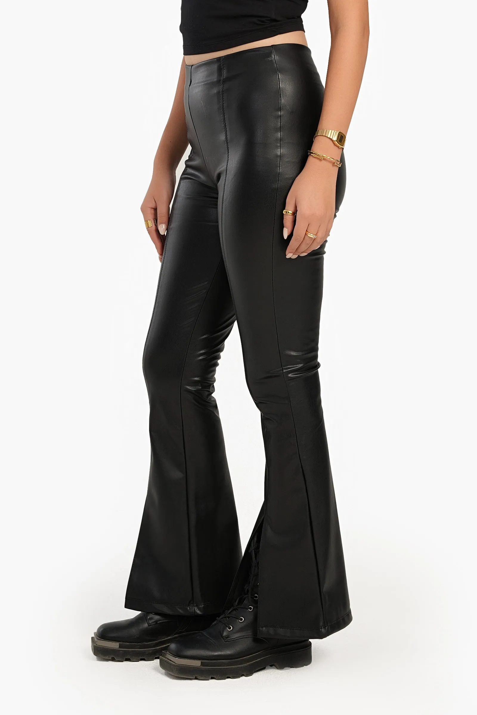 Black Leather Flare Pants