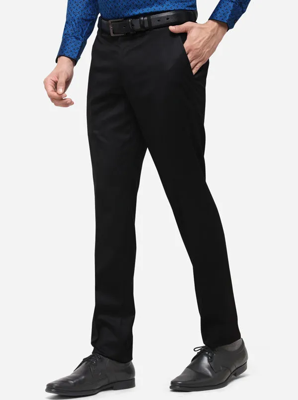 Black Super Slim Fit Solid Formal Trouser | Greenfibre