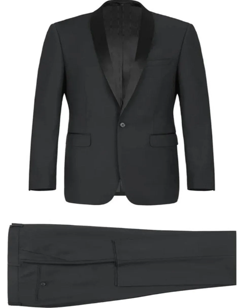 Black Tuxedo - Mens Wedding Suit Welt Chest Pocket Zip Fly Pants - Black Prom Suit