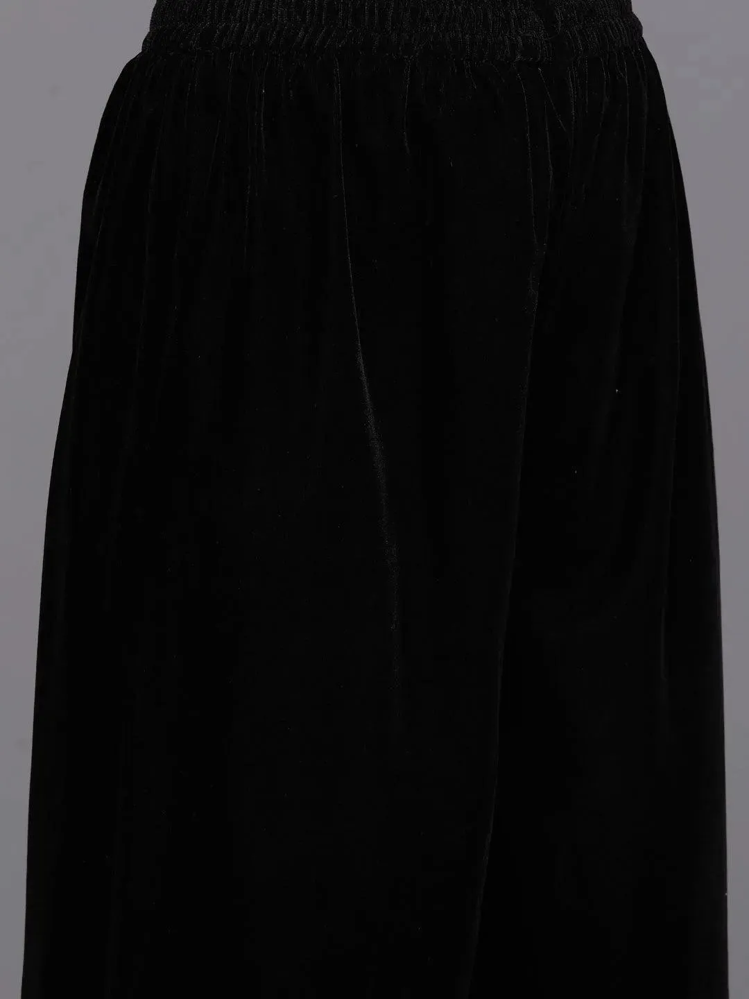 Black Yoke Design Velvet Straight Suit With Dupatta