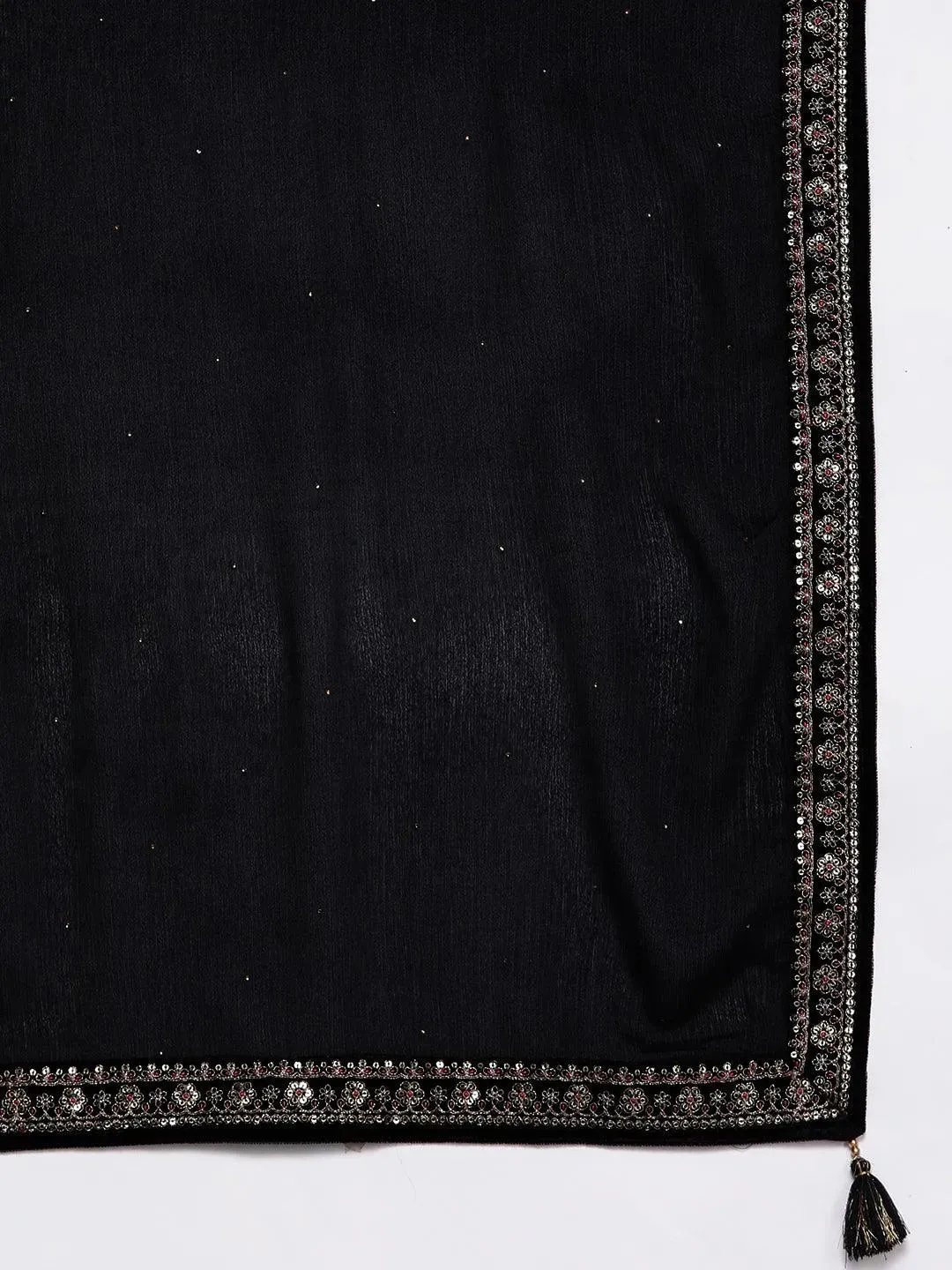 Black Yoke Design Velvet Straight Suit With Dupatta