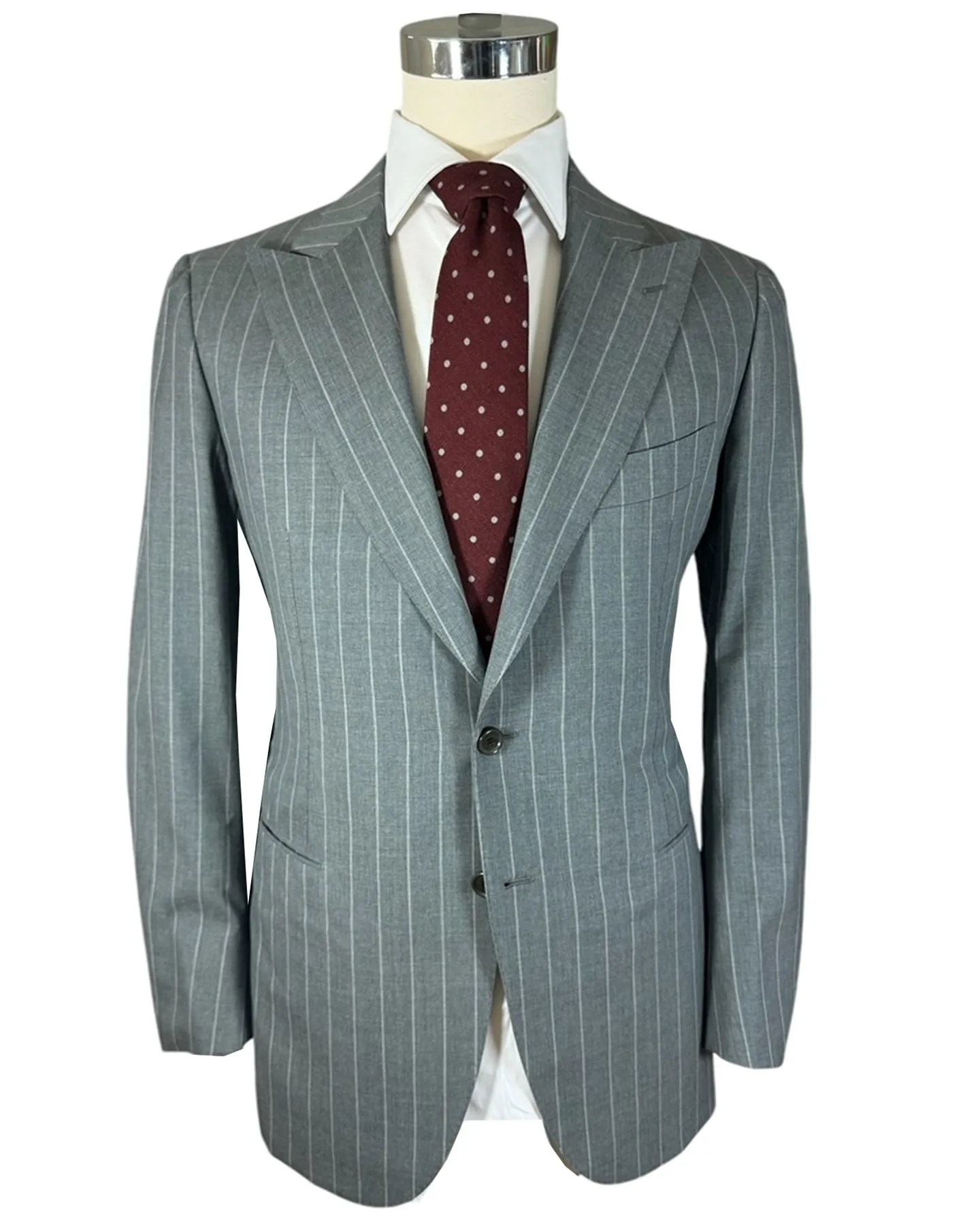 Cesare Attolini Suit Gray Stripes Peak Lapel EU 56/ US46