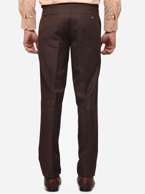 Coffee Slim Fit Solid Formal Trouser | Metal