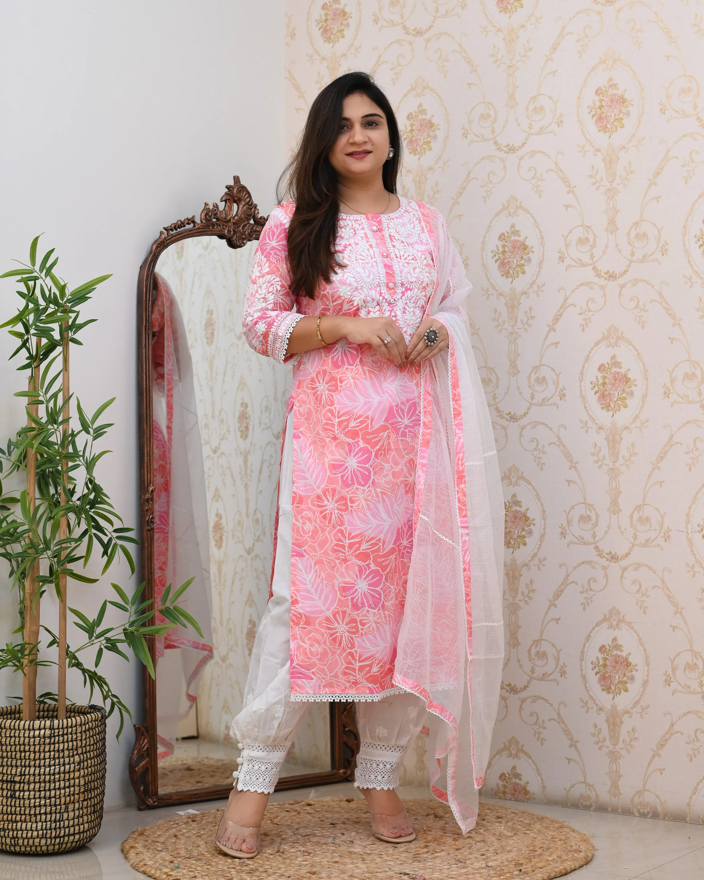 Cotton Floral Lucknowi Gulnar Set