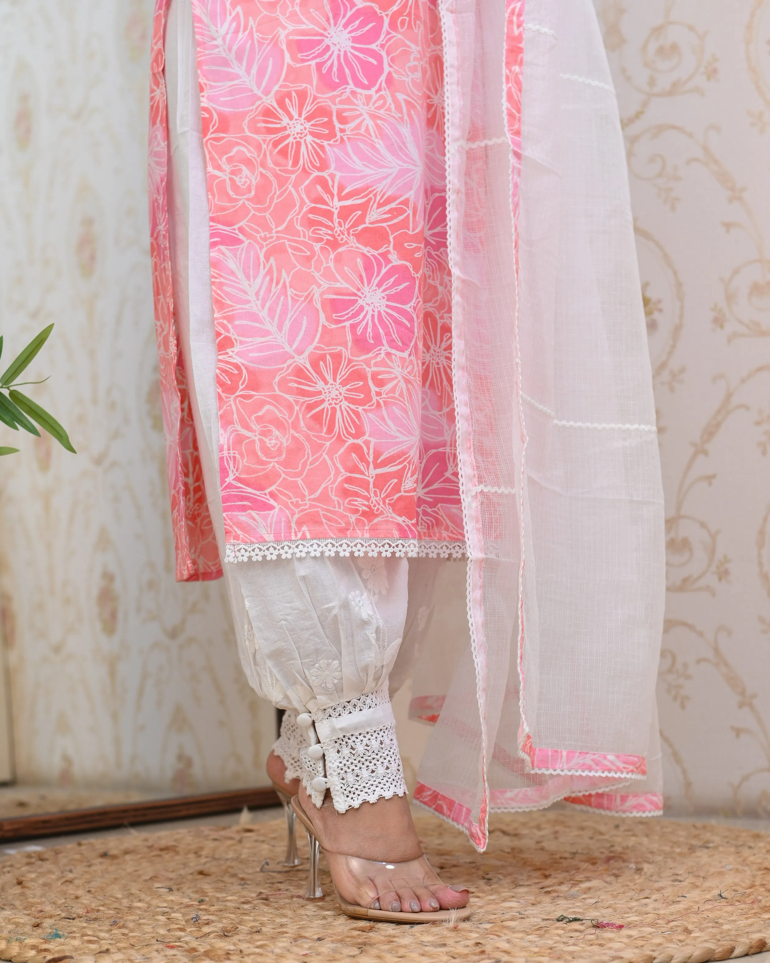 Cotton Floral Lucknowi Gulnar Set