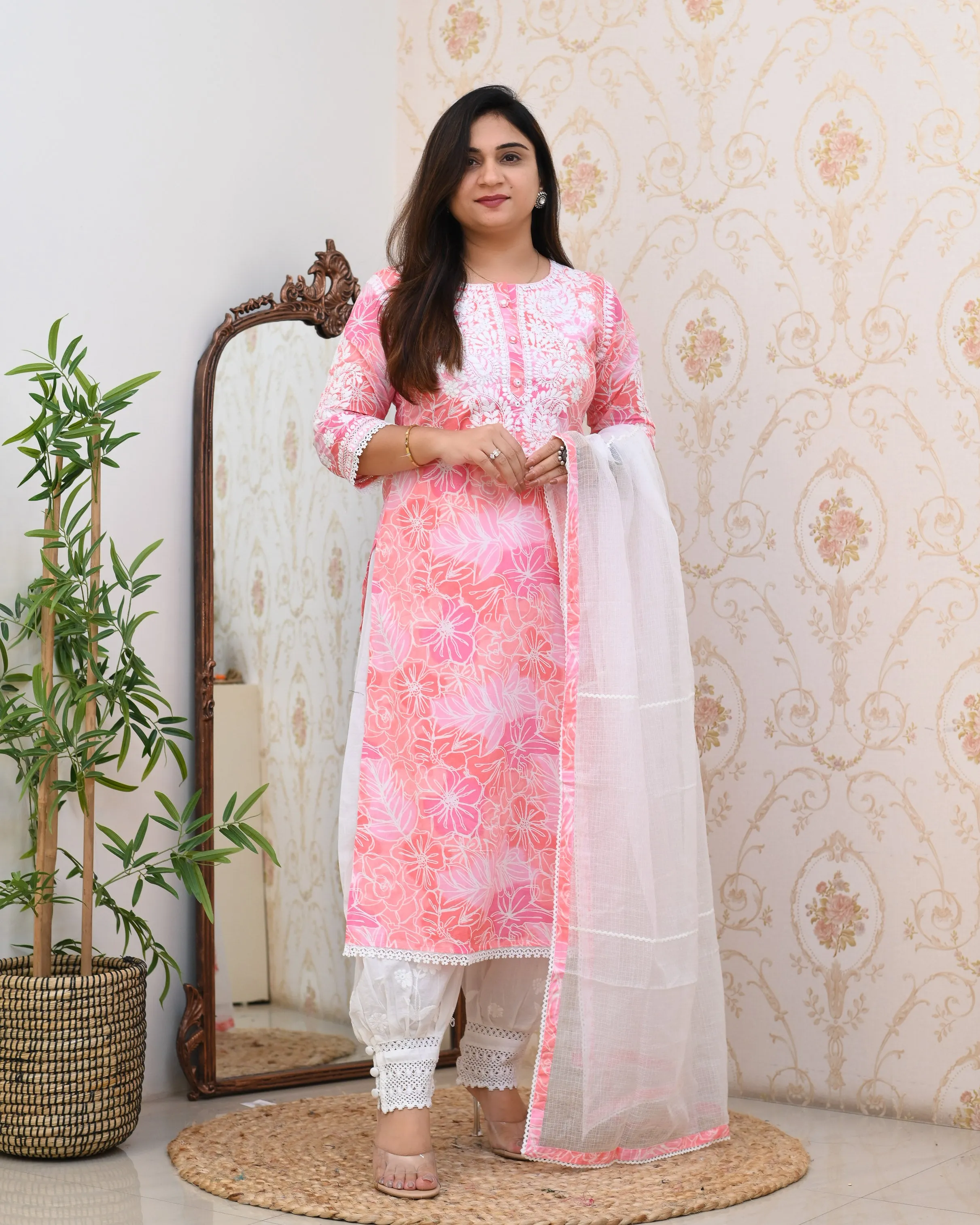 Cotton Floral Lucknowi Gulnar Set