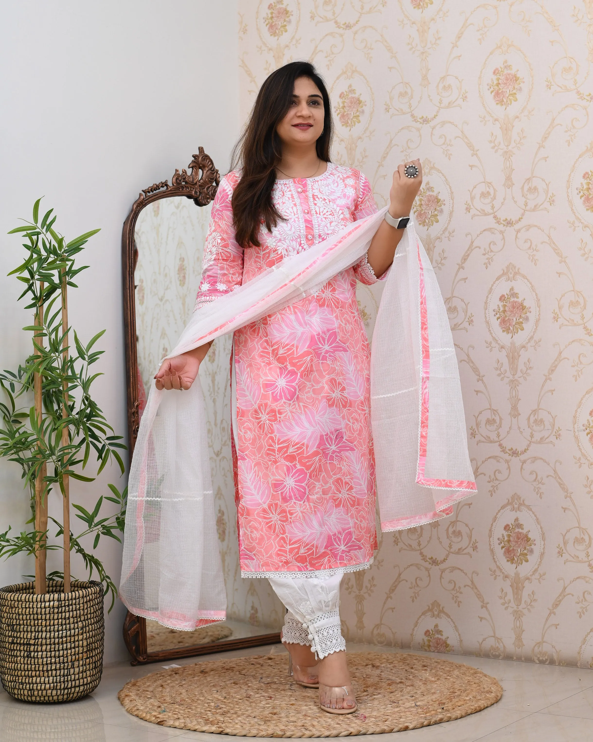 Cotton Floral Lucknowi Gulnar Set