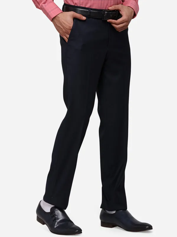 Dark Blue Slim Fit Solid Formal Trouser | JB Studio