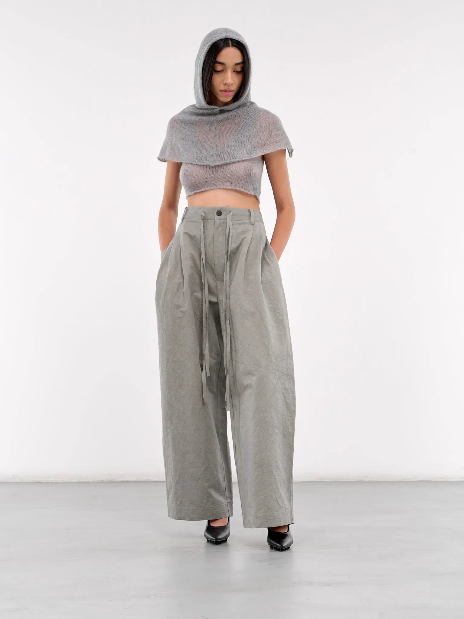 Drawstring Pleated Trousers (09TR03GR-GREY)