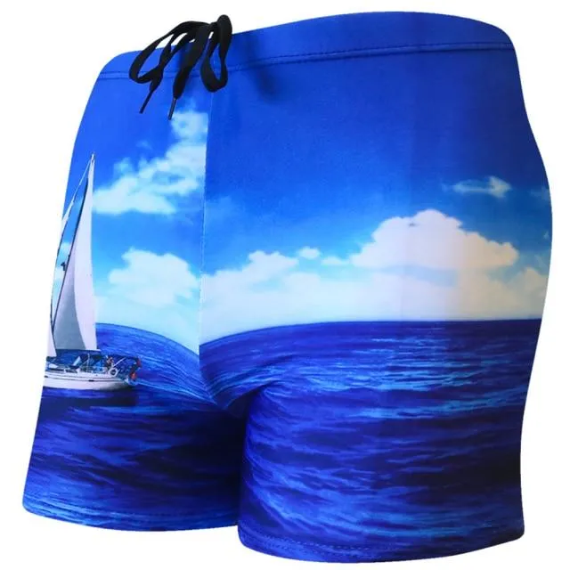 Fashionable Men's Print Swimming Trunks For Pool Beach