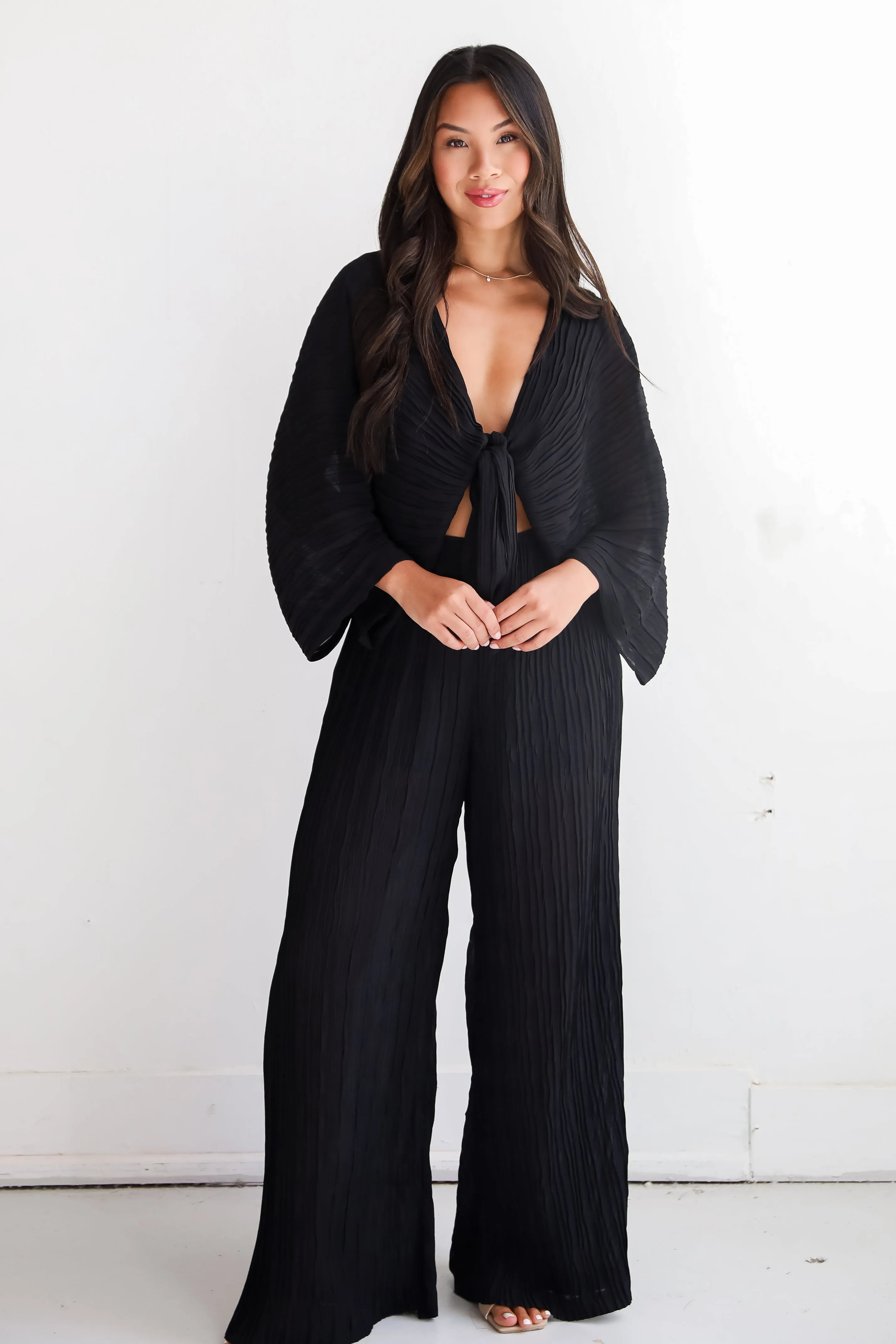 FINAL SALE - Sophisticated Step Black Pleated Wide Leg Pants