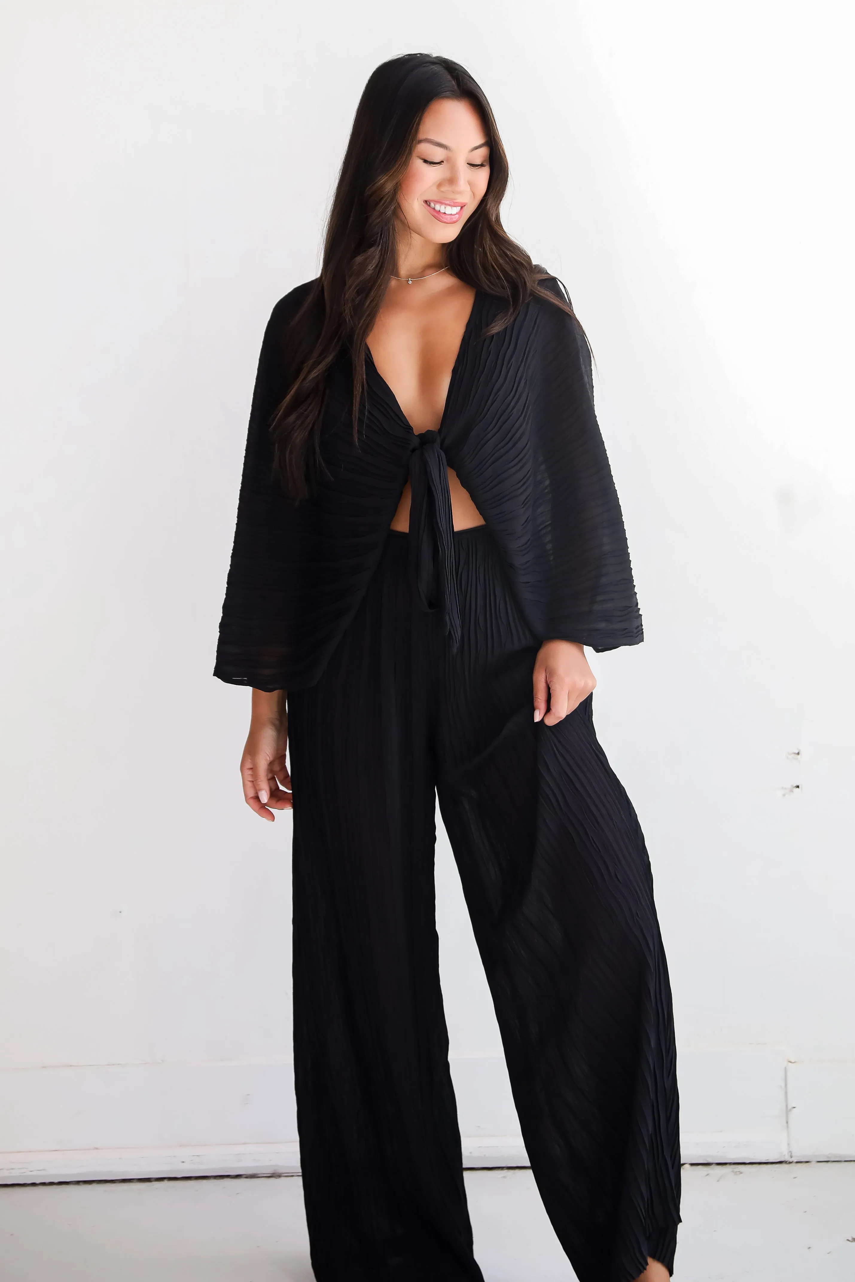 FINAL SALE - Sophisticated Step Black Pleated Wide Leg Pants