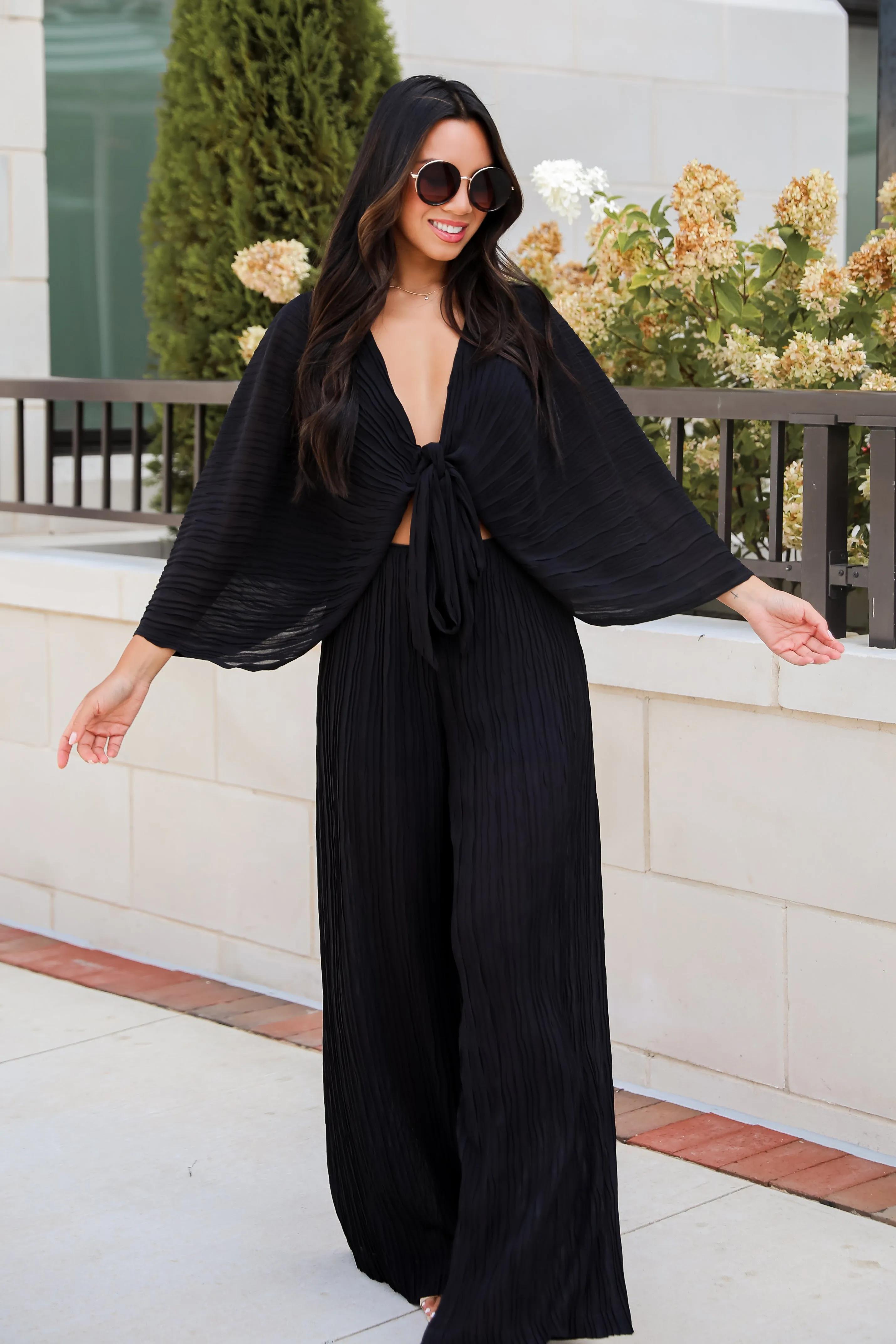 FINAL SALE - Sophisticated Step Black Pleated Wide Leg Pants