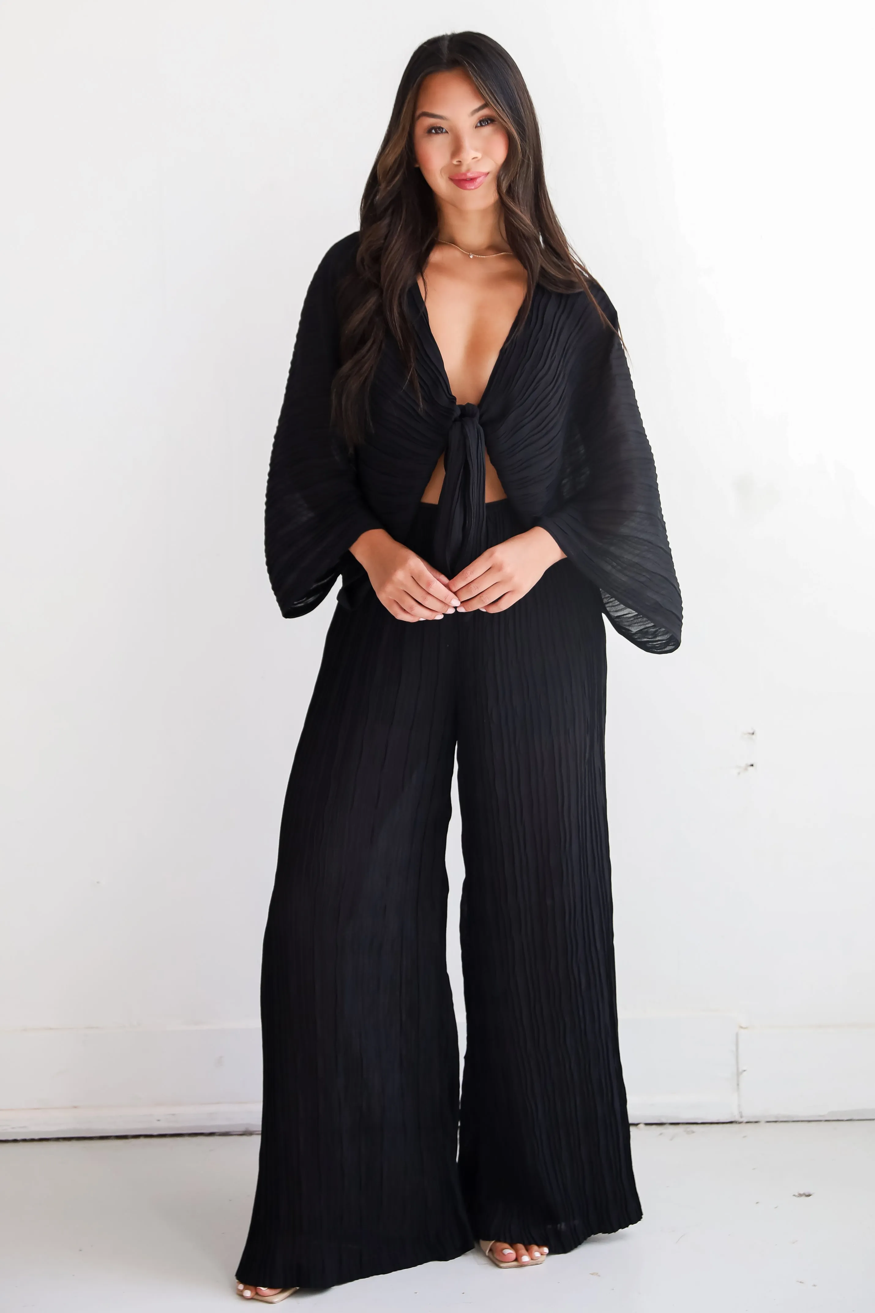 FINAL SALE - Sophisticated Step Black Pleated Wide Leg Pants