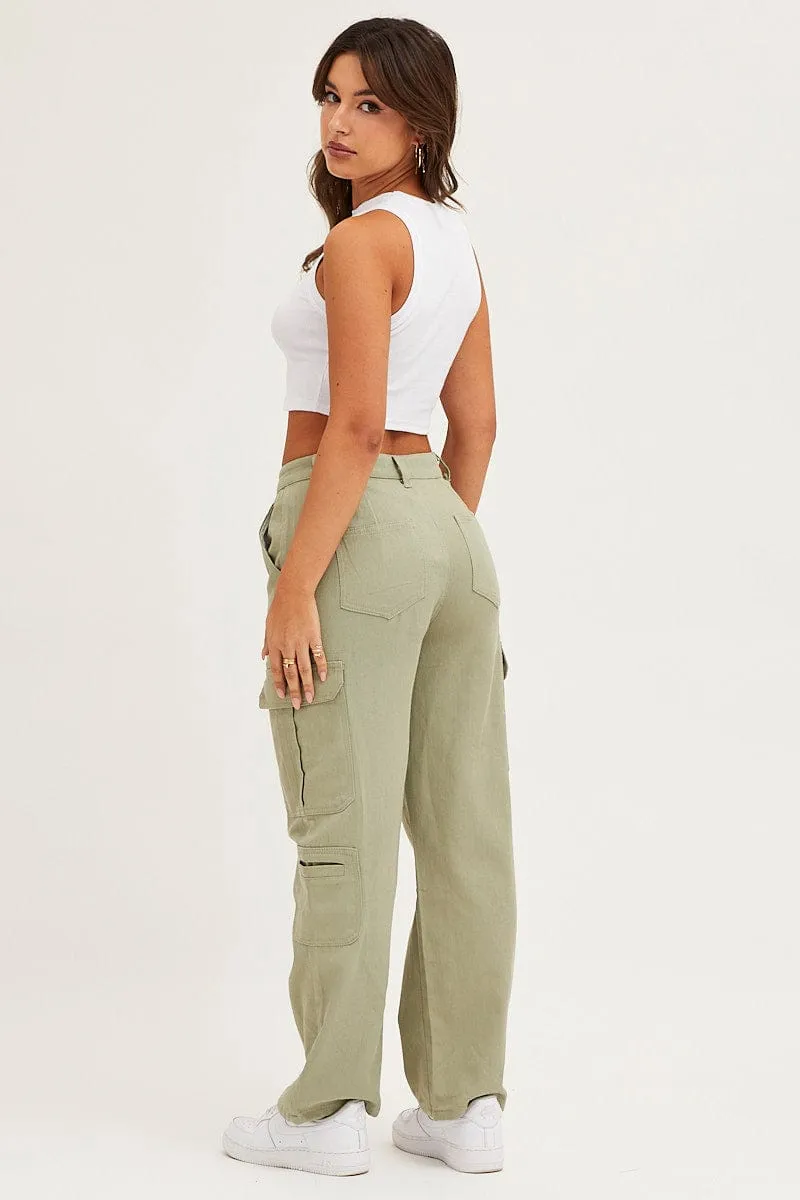 Green Cargo Pants Polyester