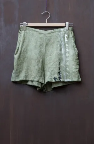 Green-Tone Linen Short Pants