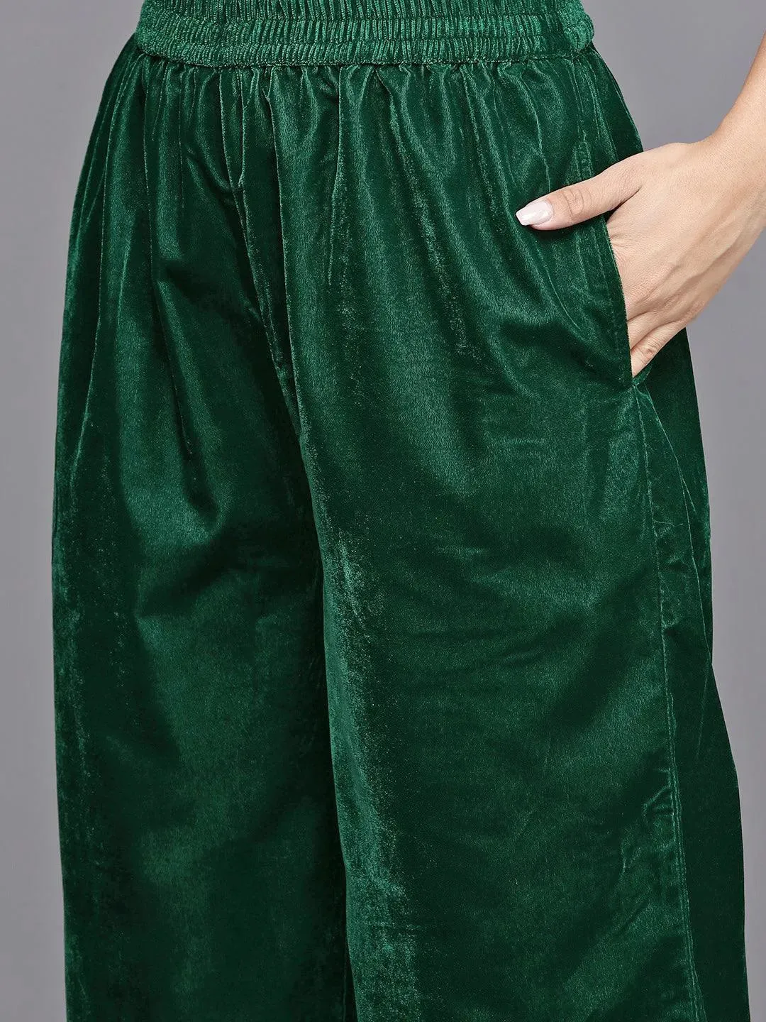 Green Yoke Design Velvet Straight Suit With Dupatta