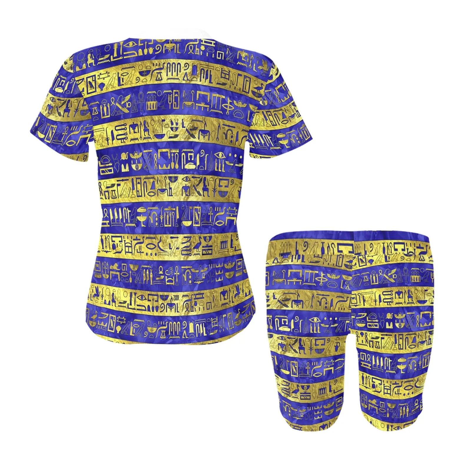 HIEROGLYPH GOLDEN BLUE Women's Short Yoga Set