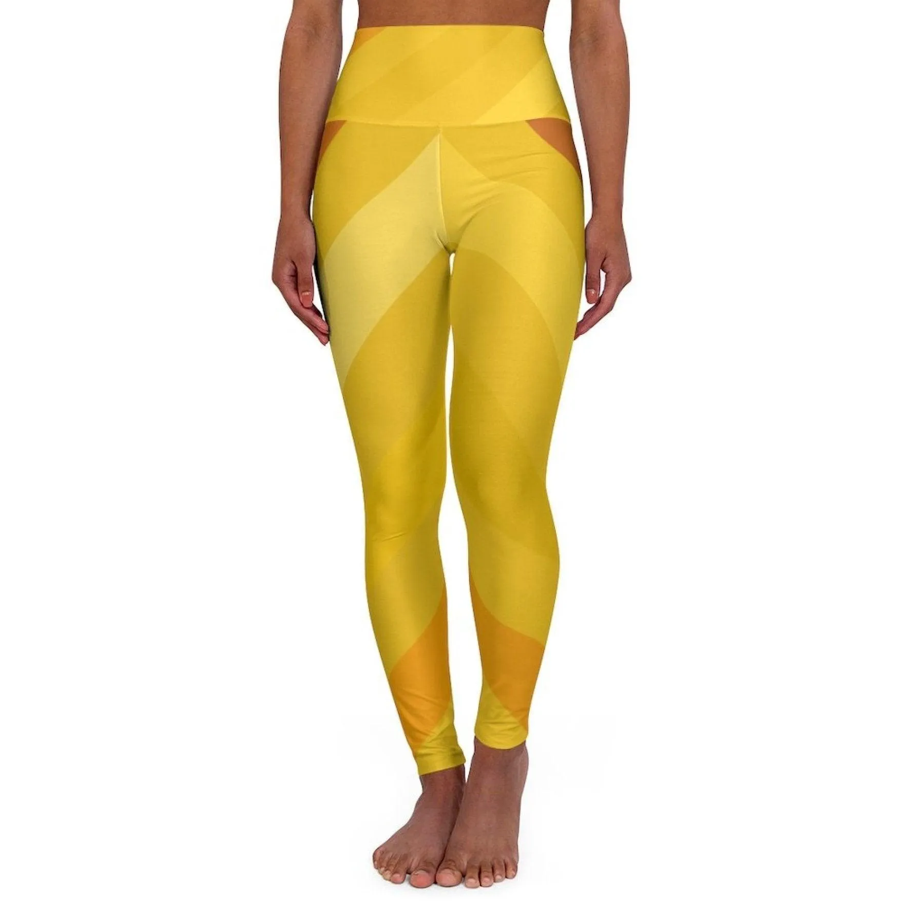 High Waisted Yoga Pants, Gold And Yellow Herringbone Style Sports