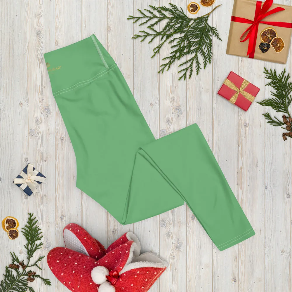 Jade Green Women's Yoga Leggings, Best Mint Green Long Gym Pants-Made in USA/EU/MX