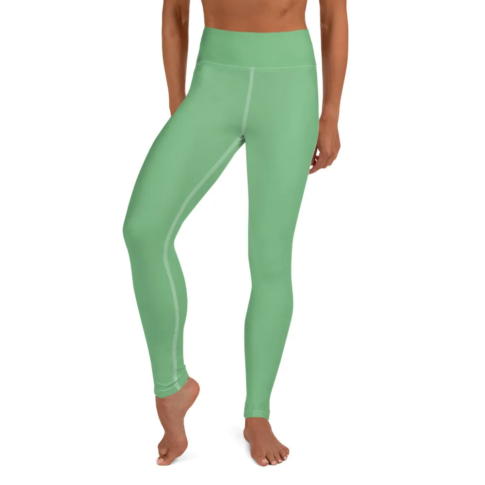 Jade Green Women's Yoga Leggings, Best Mint Green Long Gym Pants-Made in USA/EU/MX