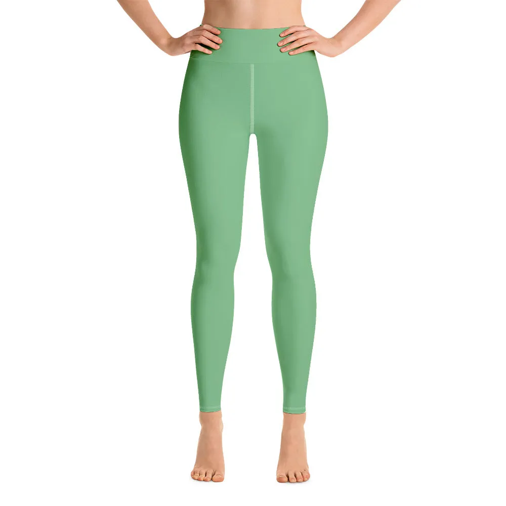 Jade Green Women's Yoga Leggings, Best Mint Green Long Gym Pants-Made in USA/EU/MX