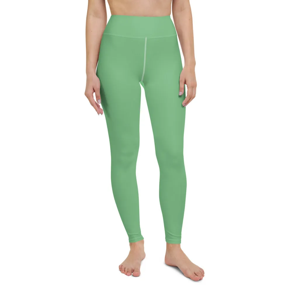 Jade Green Women's Yoga Leggings, Best Mint Green Long Gym Pants-Made in USA/EU/MX