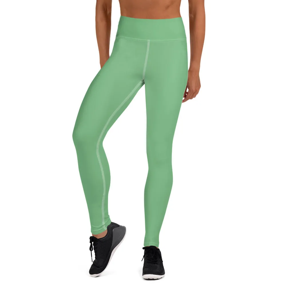 Jade Green Women's Yoga Leggings, Best Mint Green Long Gym Pants-Made in USA/EU/MX