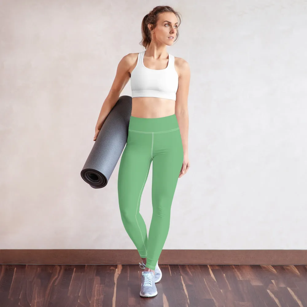 Jade Green Women's Yoga Leggings, Best Mint Green Long Gym Pants-Made in USA/EU/MX