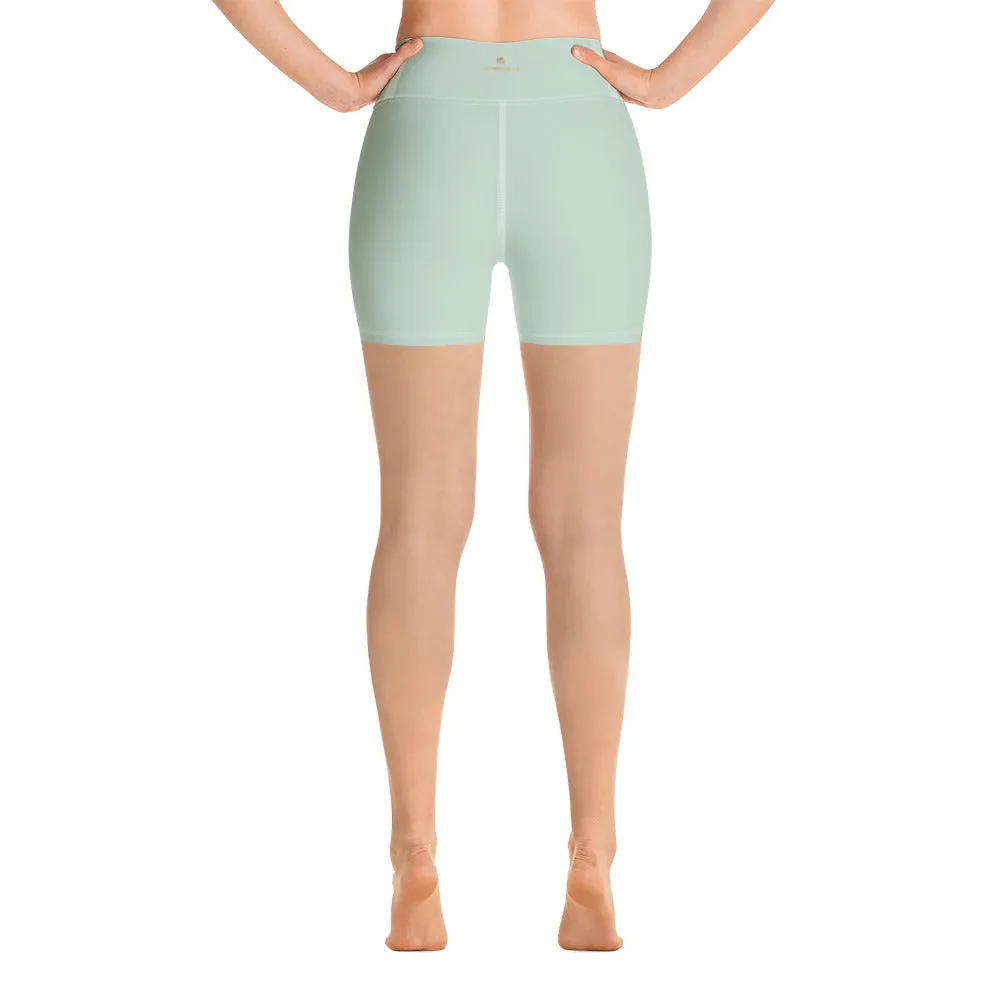 Light Green Women's Yoga Shorts, Pastel Solid Color Designer Workout Tights-Made in USA/EU/MX