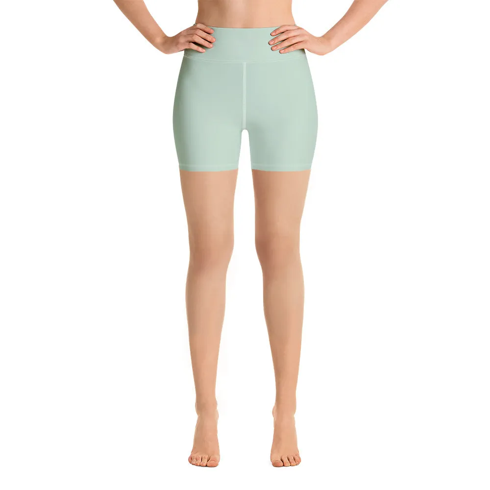 Light Green Women's Yoga Shorts, Pastel Solid Color Designer Workout Tights-Made in USA/EU/MX