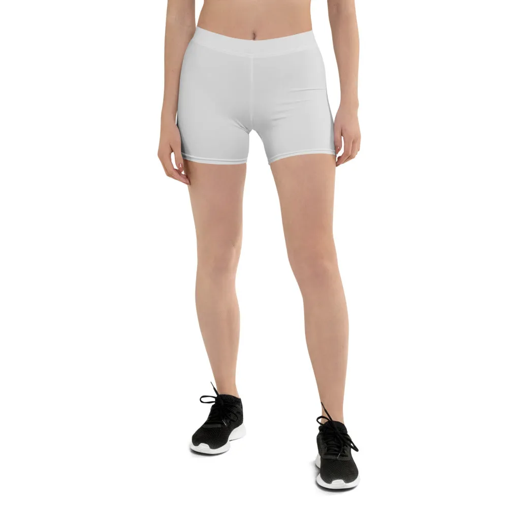 Light Grey Women's Best Shorts, Pastel White Grey Short Tights For Ladies-Made in USA/EU