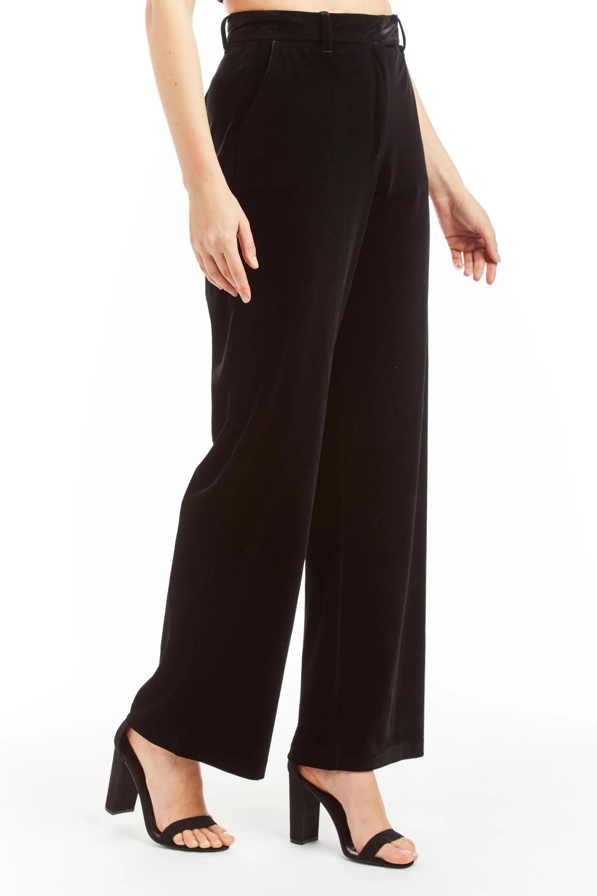 Lined Stretch Velvet Wide Leg Velvet Trouser