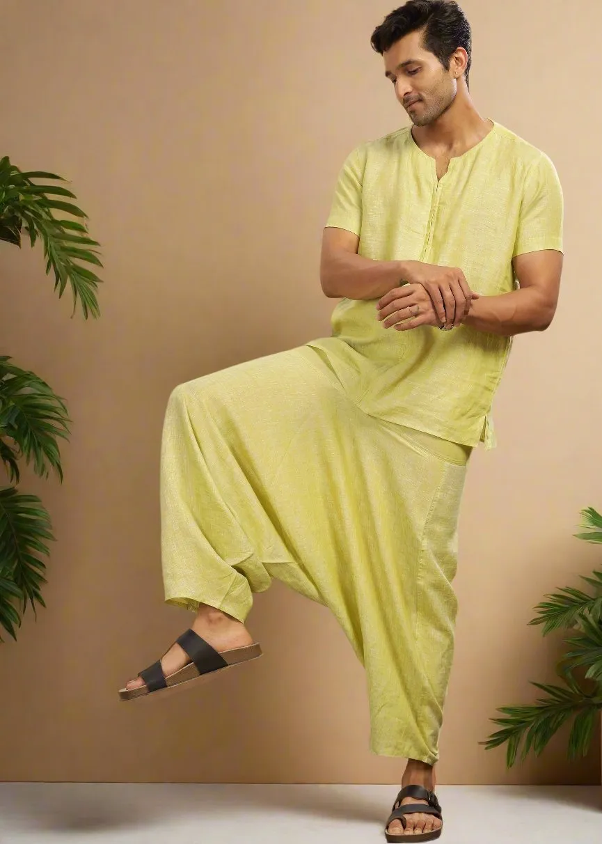 Linen Harem Pants - Lime Green Chambray