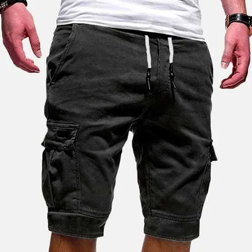 Mens Multi Pockets Drawstring Waist Cargo Shorts