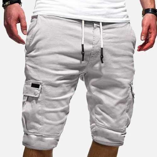 Mens Multi Pockets Drawstring Waist Cargo Shorts