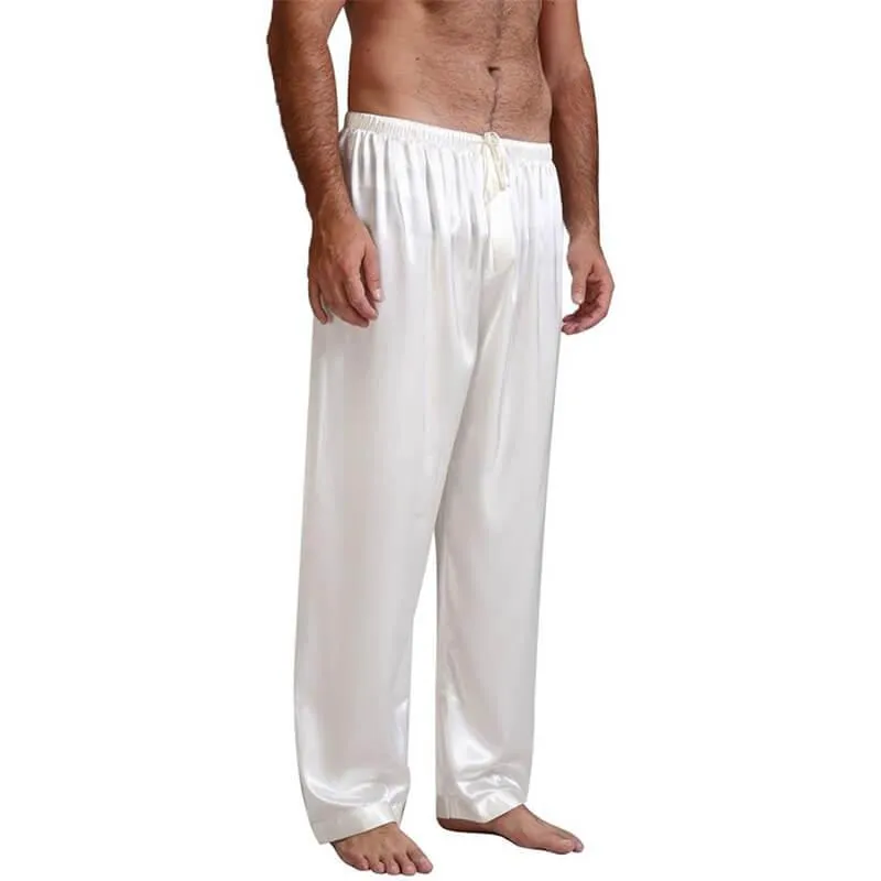 Mens Silk Pajama Pants Long Real Silk Pajamas Bottoms Sleep Bottoms Lounge Pyjamas Pants