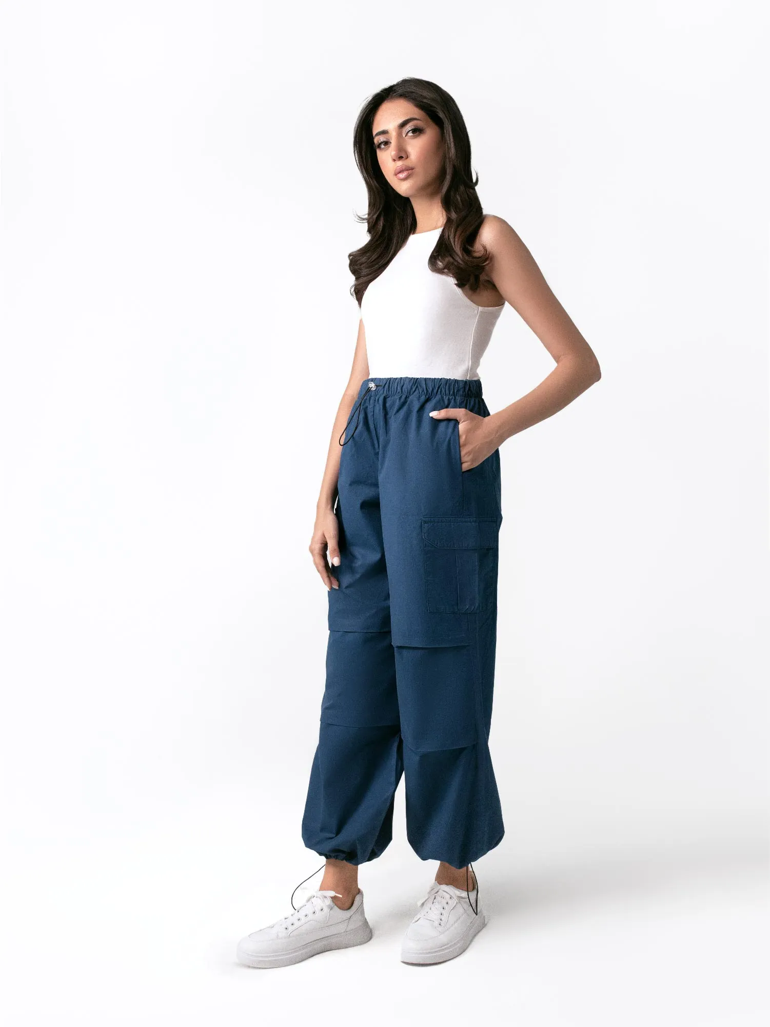 Navy Blue Wide Leg Cargo Pants