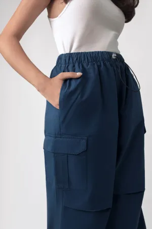 Navy Blue Wide Leg Cargo Pants