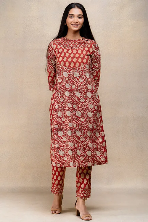 Okhai "Jamboree" Beadwork Handblock Printed Pure Cotton Kurta Pant Set