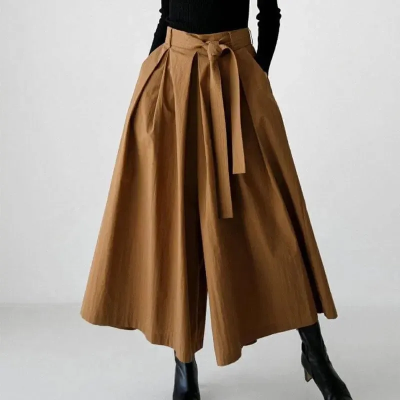 pants that look like skirt Cotton Culottes - Wide Leg Pants