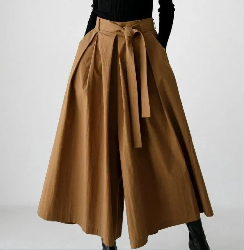 pants that look like skirt Cotton Culottes - Wide Leg Pants